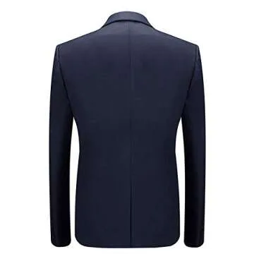 Cloudstyle Men's 3-Piece Suit One Button Slim Fit Solid Color Jacket Smart Wedding Formal Suit Navy