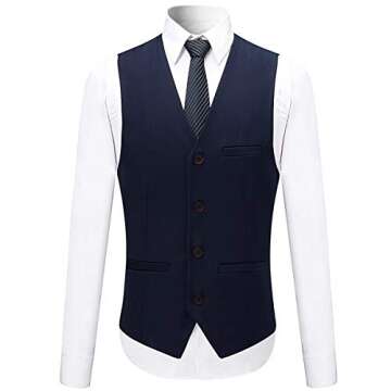 Cloudstyle Men's 3-Piece Suit One Button Slim Fit Solid Color Jacket Smart Wedding Formal Suit Navy