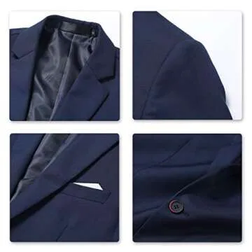 Cloudstyle Men's 3-Piece Suit One Button Slim Fit Solid Color Jacket Smart Wedding Formal Suit Navy