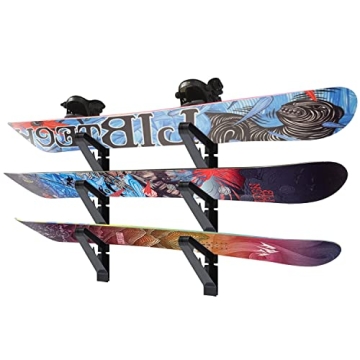 Poskad Snowboard Wall Mount Rack - Adjustable Space Saving Design, Home & Garage Storage for Ski Boa...
