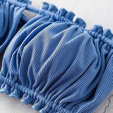 ZAFUL Women 2 Piece Strapless Bikini Swimsuits Ruffle Ribbed Bandeau Bikini Set High Cut Bathing Suits (1-silk Blue, M)