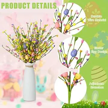 8 Pcs Artificial Easter Stems Spring Colorful Berry Picks Berry Stems with Easter Eggs or Carrots Fake Picks Easter Decor for Floral Arrangement Home Centerpiece Vase Windowsill Decor (Berries Style)