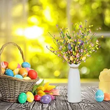 8 Pcs Artificial Easter Stems Spring Colorful Berry Picks Berry Stems with Easter Eggs or Carrots Fake Picks Easter Decor for Floral Arrangement Home Centerpiece Vase Windowsill Decor (Berries Style)