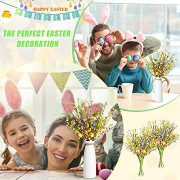 8 Pcs Artificial Easter Stems Spring Colorful Berry Picks Berry Stems with Easter Eggs or Carrots Fake Picks Easter Decor for Floral Arrangement Home Centerpiece Vase Windowsill Decor (Berries Style)