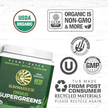 SUNWARRIOR Organic Ormus Supergreens Natural, 8 OZ