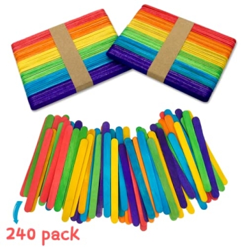 WISYOK 240 Pcs Colored Popsicle Sticks for Creative Crafts