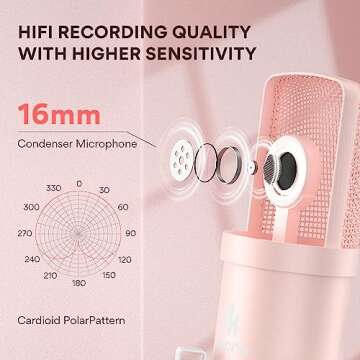 MAONO USB Microphone, 192kHz/24bit Plug & Play PC Computer Podcast Condenser Cardioid Metal Mic Kit with Professional Sound Chipset for Recording, Gaming, Singing, YouTube, AU-A04 Pink