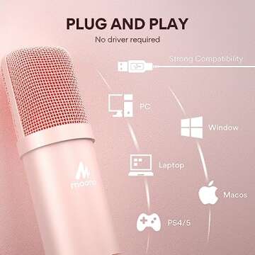 MAONO USB Microphone, 192kHz/24bit Plug & Play PC Computer Podcast Condenser Cardioid Metal Mic Kit with Professional Sound Chipset for Recording, Gaming, Singing, YouTube, AU-A04 Pink
