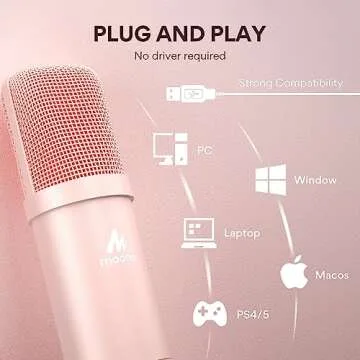 MAONO USB Microphone, 192kHz/24bit Plug & Play PC Computer Podcast Condenser Cardioid Metal Mic Kit with Professional Sound Chipset for Recording, Gaming, Singing, YouTube, AU-A04 Pink
