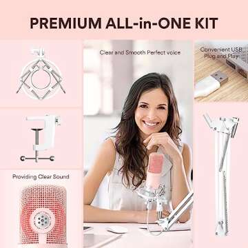 MAONO USB Microphone, 192kHz/24bit Plug & Play PC Computer Podcast Condenser Cardioid Metal Mic Kit with Professional Sound Chipset for Recording, Gaming, Singing, YouTube, AU-A04 Pink