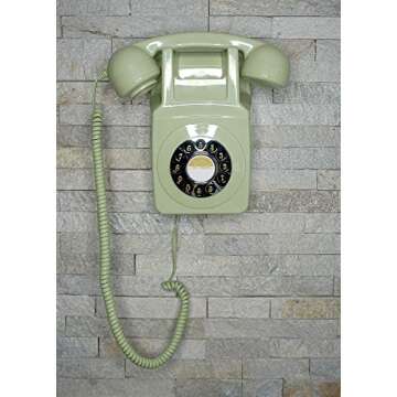 GPO 746 Wall-Mounted Push-Button Retro landline Phone - Curly Cord, Authentic Bell Ring (Green)