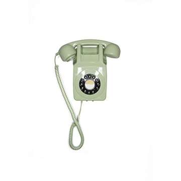 GPO 746 Wall-Mounted Push-Button Retro landline Phone - Curly Cord, Authentic Bell Ring (Green)