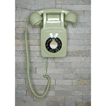 GPO 746 Wall-Mounted Push-Button Retro landline Phone - Curly Cord, Authentic Bell Ring (Green)