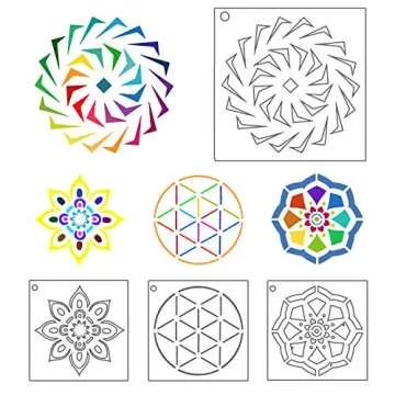 Augshy Mandala Stencils, 56 Pack Mandala Dot Painting Stencils for DIY Rock Art Projects on Wood Furniture Decoration (3.6x3.6 inch)