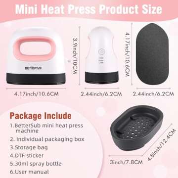BetterSub Mini Heat Press Machine - Small Portable Iron for Crafting Projects