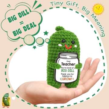 MAMAGIFTREE Cute Crochet Pickle Plush - Big Dill Thank You Card - Unique Teacher Gifts