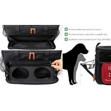Unique Dog Travel Bag - Dog Traveling Luggage Set for Dogs Accessories - Include Pet First Aid Bag with Case Tags, Elevated Bowl Stand, 2X Food Storage Containers, 2X Dog Stainless Steel Bowls.