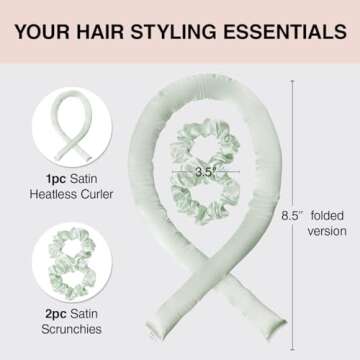 Divi x Kitsch Satin Heatless Curling Set - Valentines Gift for Her, Heatless Hair Curler To Sleep In, Heat Free Curls Overnight for Frizz-Free, Soft Curls - For All Hair Types - Sage