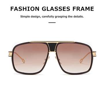 AEVOGUE Sunglasses For Men Goggle Alloy Big Frame Metal Punk Style Shield AE0336 (Gold&Brown, 62)