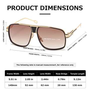 AEVOGUE Sunglasses For Men Goggle Alloy Big Frame Metal Punk Style Shield AE0336 (Gold&Brown, 62)