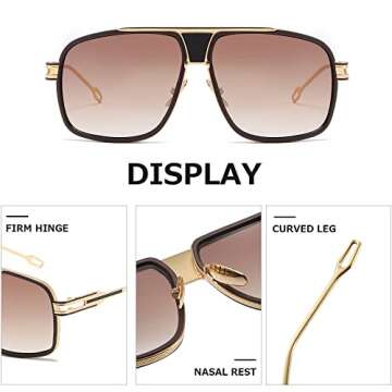 AEVOGUE Sunglasses For Men Goggle Alloy Big Frame Metal Punk Style Shield AE0336 (Gold&Brown, 62)