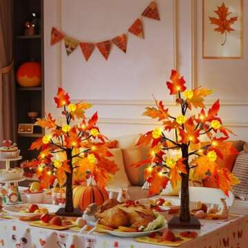 2 Pack 20 Inch Prelit Fall Maple Trees - LED Halloween & Thanksgiving Decor