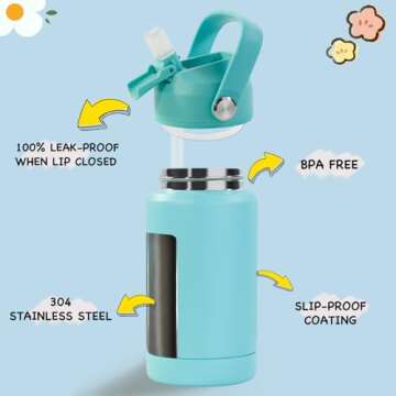 Kerilyn 12oz Insulated Water Bottle For Kids, Stainless Steel Insulated Kids Water Bottle, Toddler C...