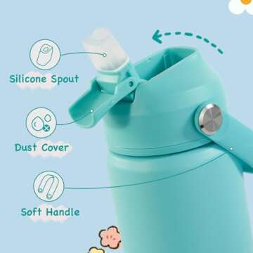 Kerilyn 12oz Insulated Water Bottle For Kids, Stainless Steel Insulated Kids Water Bottle, Toddler Cup With Straws Leak-proof, Kids Water Bottles For School Boys Girls, BPA Free, Green