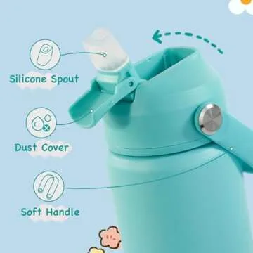 Kerilyn 12oz Insulated Water Bottle For Kids, Stainless Steel Insulated Kids Water Bottle, Toddler Cup With Straws Leak-proof, Kids Water Bottles For School Boys Girls, BPA Free, Green