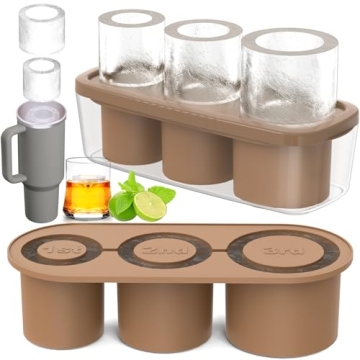 Ice Cube Tray for Tumbler Cup 30Oz-40Oz, 3 Pcs Silicone Cylinder Ice Mold with Lid and Bin for Freez...