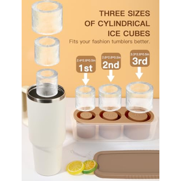 Ice Cube Tray for Tumbler Cup 30Oz-40Oz, 3 Pcs Silicone Cylinder Ice Mold with Lid and Bin for Freezer, Easy Fill and Release Ice Maker for Whiskey, Cocktail BPA-Free