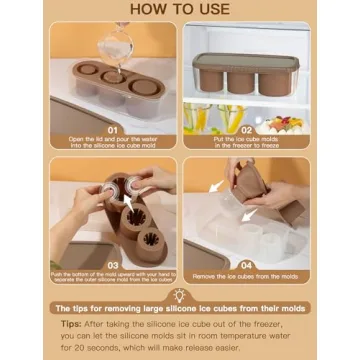 Ice Cube Tray for Tumbler Cup 30Oz-40Oz, 3 Pcs Silicone Cylinder Ice Mold with Lid and Bin for Freezer, Easy Fill and Release Ice Maker for Whiskey, Cocktail BPA-Free