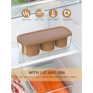 Ice Cube Tray for Tumbler Cup 30Oz-40Oz, 3 Pcs Silicone Cylinder Ice Mold with Lid and Bin for Freezer, Easy Fill and Release Ice Maker for Whiskey, Cocktail BPA-Free