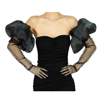 XXDingbs Super Puff Sheer Long Gloves Oversize Tulle Mesh Gloves for Cocktail Opera Party Gloves with Ruffle Long Sleeve Black