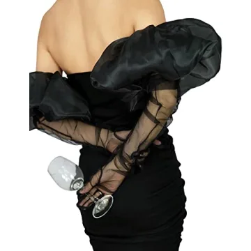 XXDingbs Super Puff Sheer Long Gloves Oversize Tulle Mesh Gloves for Cocktail Opera Party Gloves with Ruffle Long Sleeve Black