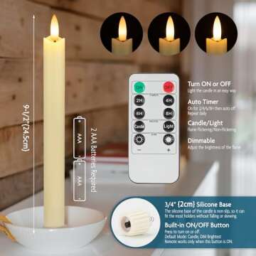 SEHNSY Flameless Taper Candles with Remote, Real Wax Battery Operated LED Candles Set with 3D Flicke...