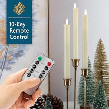SEHNSY Flameless Taper Candles with Remote, Real Wax Battery Operated LED Candles Set with 3D Flickering Flame, 9.6" Realistic Dripless Candlesticks for Wedding Home Decor, 3 Pack Ivory