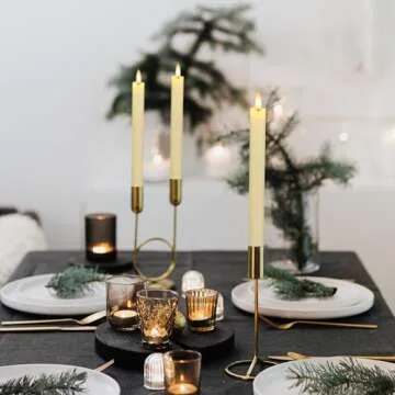 SEHNSY Flameless Taper Candles with Remote, Real Wax Battery Operated LED Candles Set with 3D Flickering Flame, 9.6" Realistic Dripless Candlesticks for Wedding Home Decor, 3 Pack Ivory