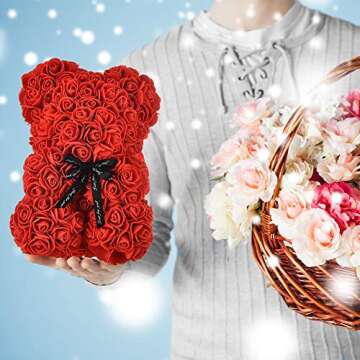 AZXU Rose Bear - Rose Teddy Bear on Every Rose Bear -Flower Bear Perfect for Anniversary's - Clear Gift Box Included! 10 Inche (red)