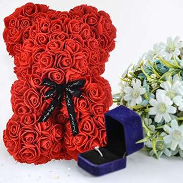 AZXU Rose Bear - Rose Teddy Bear on Every Rose Bear -Flower Bear Perfect for Anniversary's - Clear Gift Box Included! 10 Inche (red)