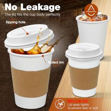 Ginkgo 100 Pack 12 oz Leak-Proof Coffee Cups with Lids and Sleeves Disposable To Go Hot Travel Paper...