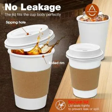 Ginkgo 100 Pack 12 oz Leak-Proof Coffee Cups with Lids and Sleeves Disposable To Go Hot Travel Paper...