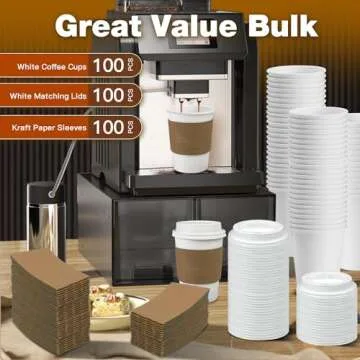 Ginkgo 100 Pack Leak-Proof 12 oz Coffee Cups with Lids