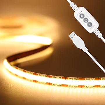 PAUTIX COB LED Strip Light 5V USB 6.56ft/2m 640LEDs 1200lm Dimmable LED Strip Light 3000K Warm White...