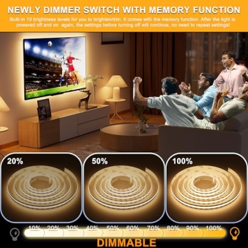 PAUTIX COB LED Strip Light 6.56ft USB Dimmable Warm Light