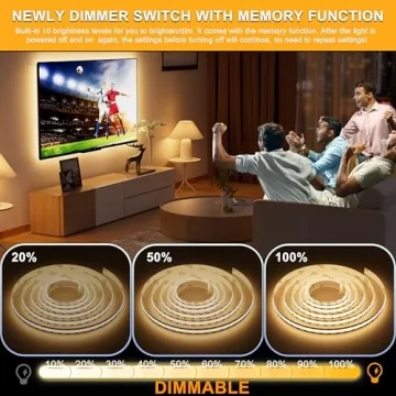 PAUTIX COB LED Strip Light 6.56ft USB Dimmable Warm Light