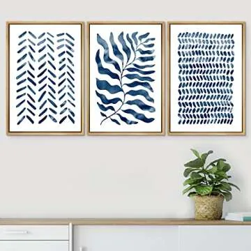 SIGNWIN Framed Canvas Print Wall Art Set Geometric Blue Floral Pastel Pattern Collage Abstract Shapes Illustrations Modern Art Decorative Colorful for Living Room, Bedroom, Office - 16"x24"x3 Natural