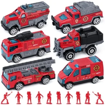 LovesTown 50PCS Fire Truck Toy Set, 6PCS Die-cast Small Rescue Emergency Vehicles Red Fire Trucks 44...