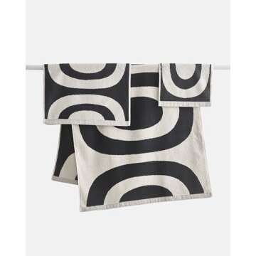 MARIMEKKO Melooni Terry Cotton Washcloth (Charcoal) – Natural Forms Patterned Washcloths – 12 in x 12 in