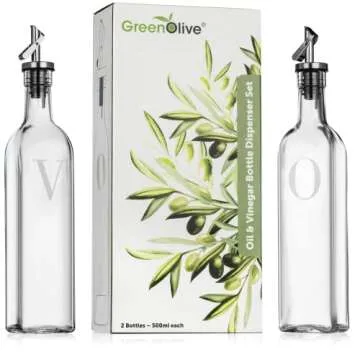 GREENOLIVE Olive Oil and Vinegar Dispenser Set - Stylish & Practical